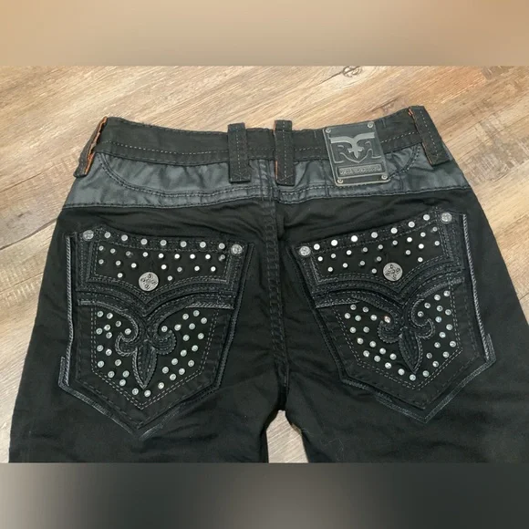 Rock Revival Men's Tiverton Jeans - Stud Embellished Back Pockets, Ribbed Knees Detail, Biker Style